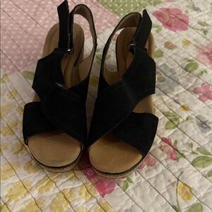 Clarks Black and Tan Wedge Slingbacks
